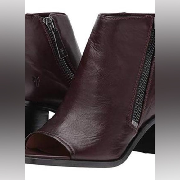 Frye Peep Booties Women's Size 6.5‎ US Wine Leather Heeled Ankle Boots BRIELLE - Picture 7 of 12